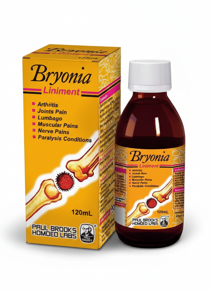 Bryonia Liniment bottle and packaging on a white background