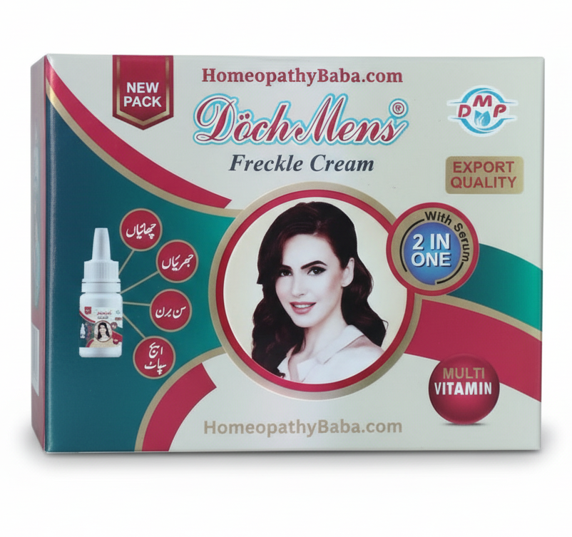 Box of Dochmens Freckle Cream with branding and product information on a white background