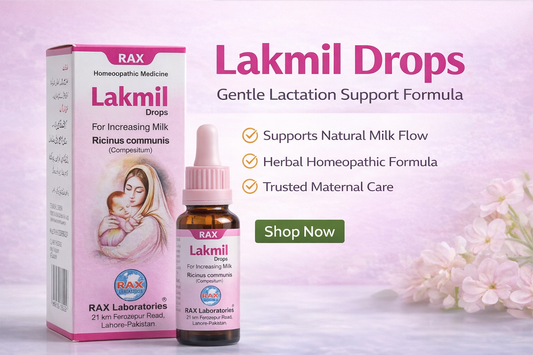 Lakmil Drops packaging with bottle on a light purple background