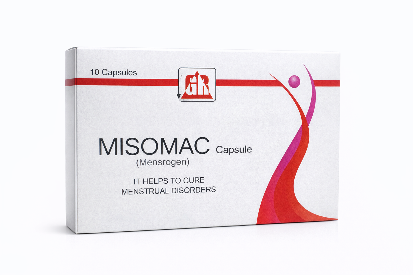 Box of Misomac Capsule with branding and product information on a white background