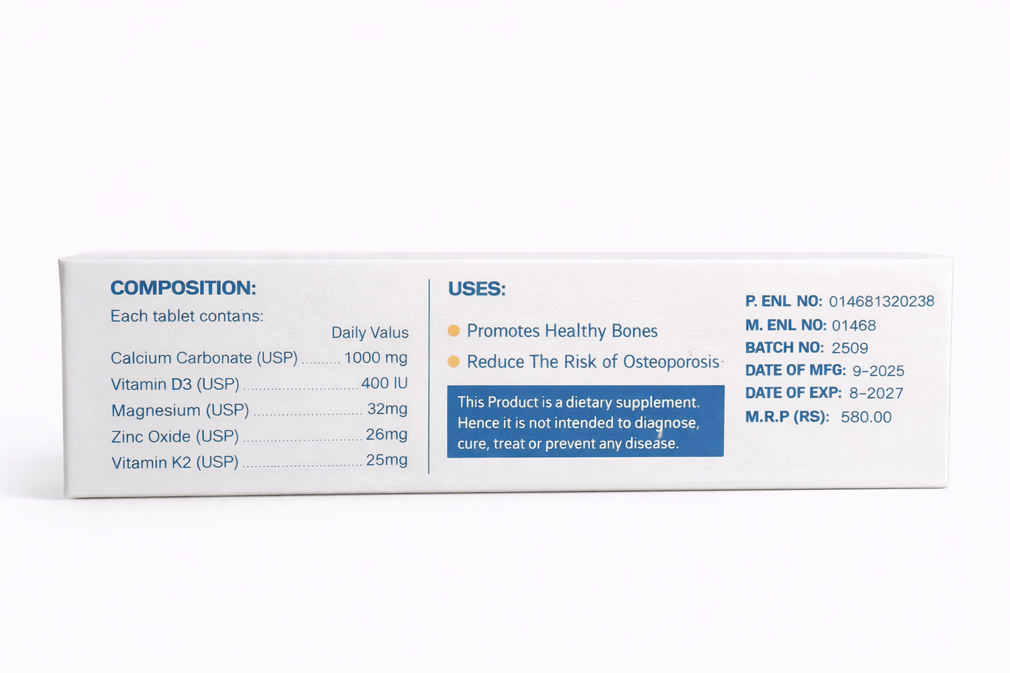 Otical Multi Vitamin Tablets - Calcium,Vitamin D, zinc,K2