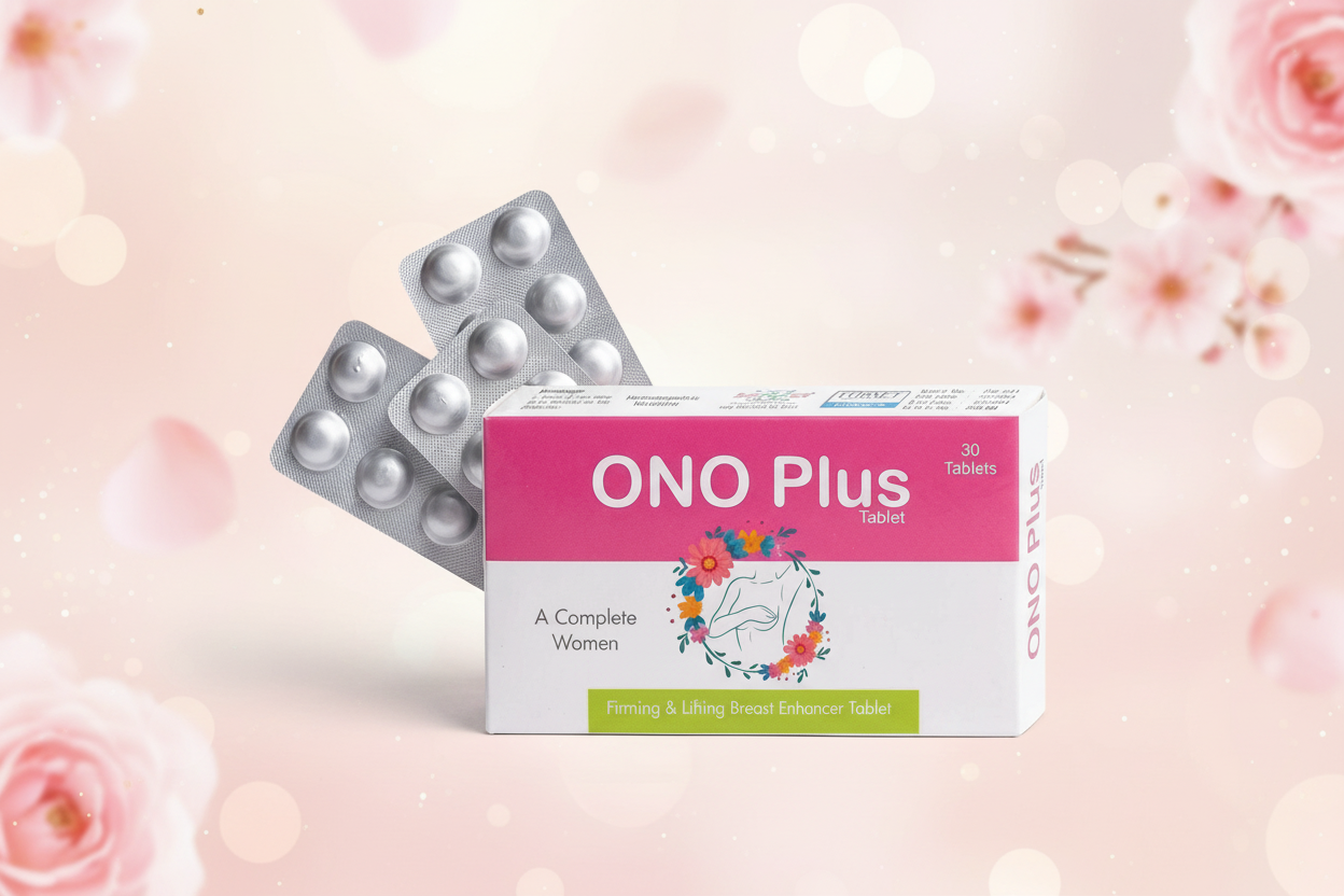 Box of ONO Plus tablets with blister packs on a white background