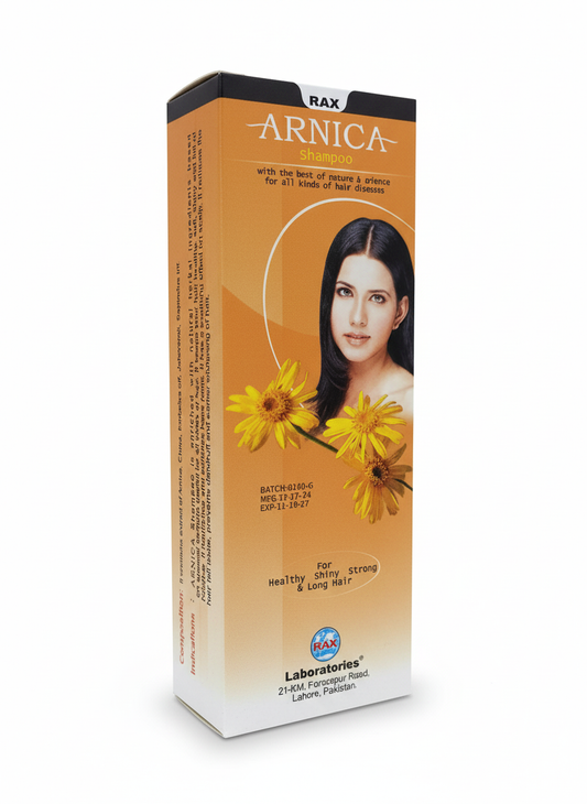 Arnica Shampoo by Rax Lab on a white background 