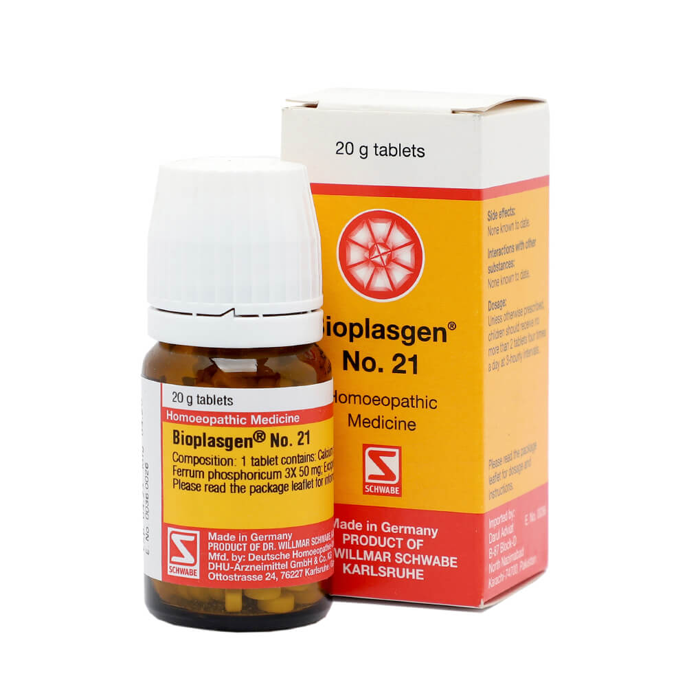 Bioplasgen No. 21 homeopathic medicine bottle and packaging on a white background