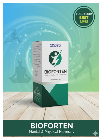 Bioforten supplement box with a blue and green gradient background