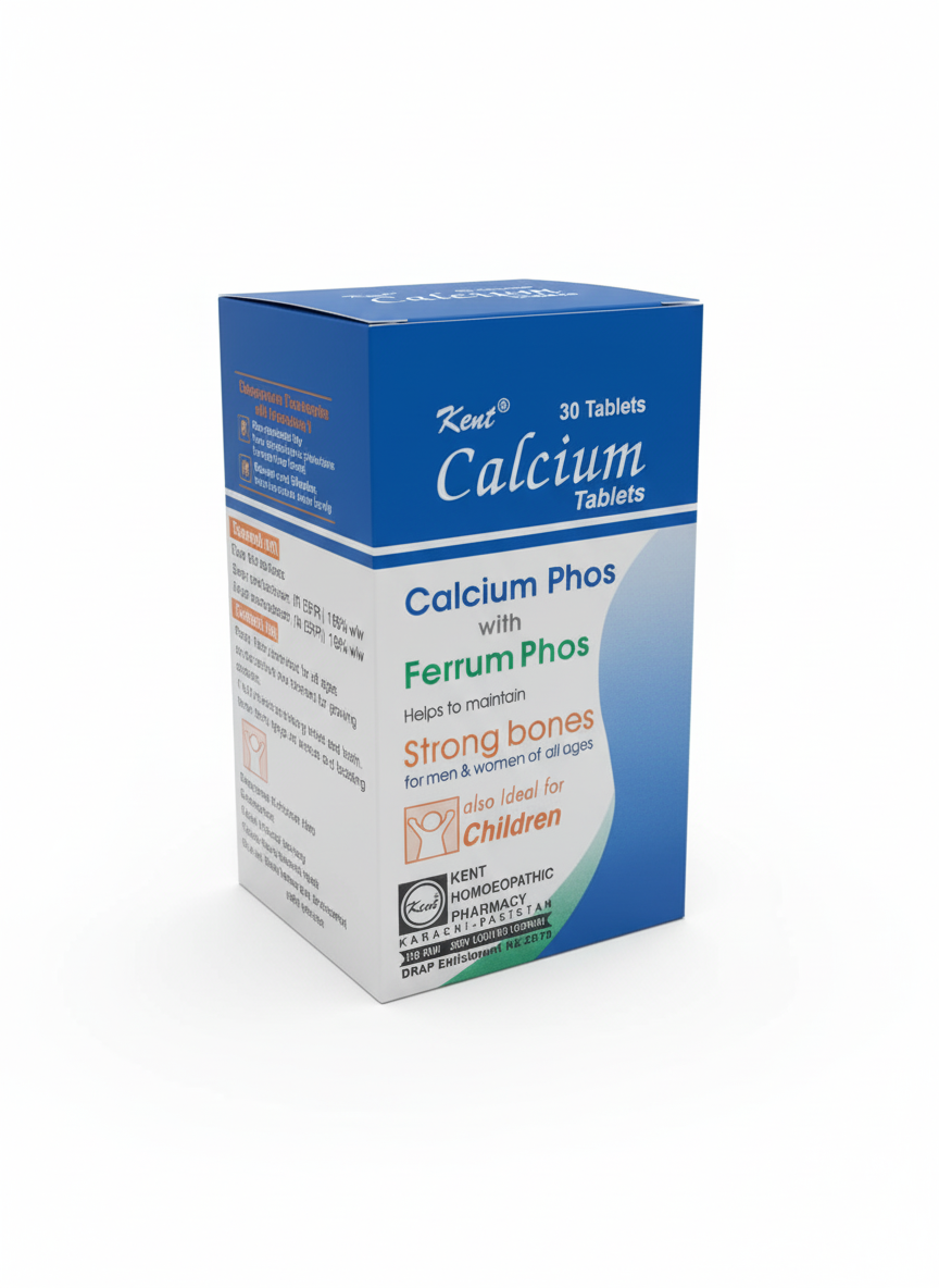 Calcium Phos Tablets for Strong Bones on a white plain background
