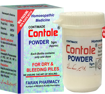 Contole Powder packaging with text in Urdu and English on a white background