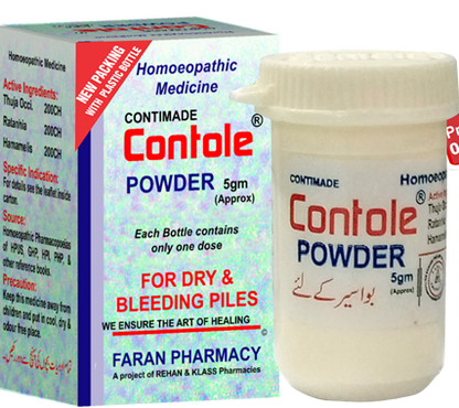 Contole Powder packaging with text in Urdu and English on a white background