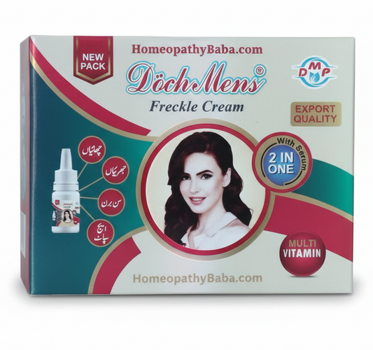 Box of Dochmens Freckle Cream with branding and product information on a white background
