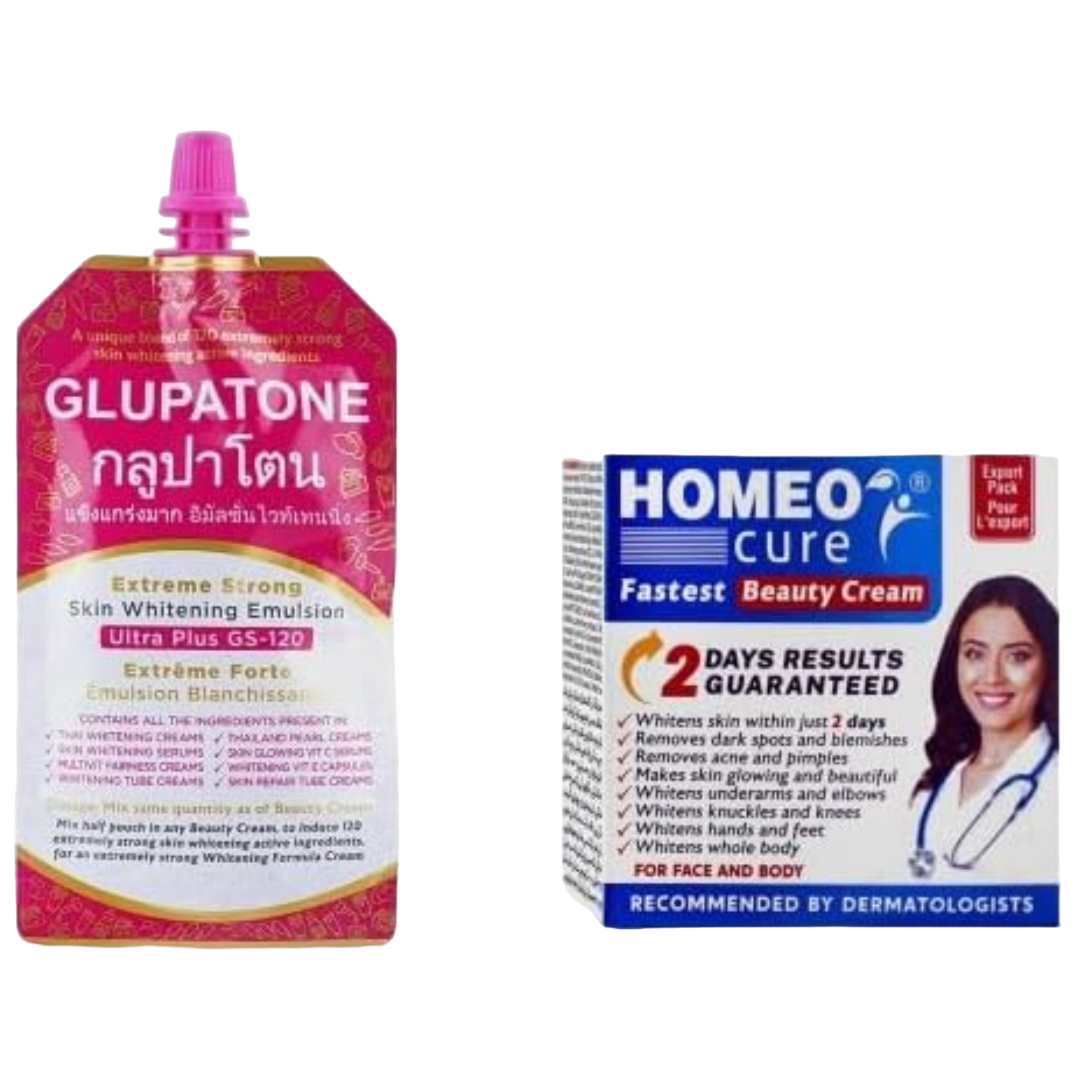 Homeo Cure Cream + Glupatone Emulsion Bundle — Complete Skin Brightening & Care