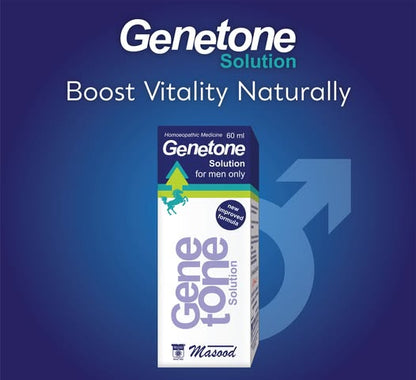 Genetone Solution packaging on a blue background with branding and product details.
