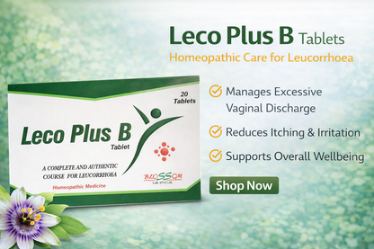 Leco Plus B Tablets packaging with promotional text on a light green background
