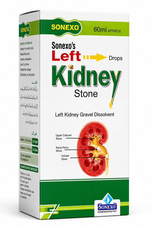 Sonexo Left Kidney Stone Drops packaging on a white background