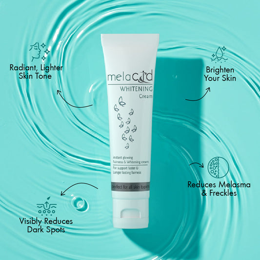 Melacid Whitening Cream  on a blueish Background