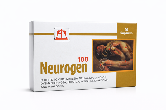 Neurogen 100 capsule box with branding and product information on a white background