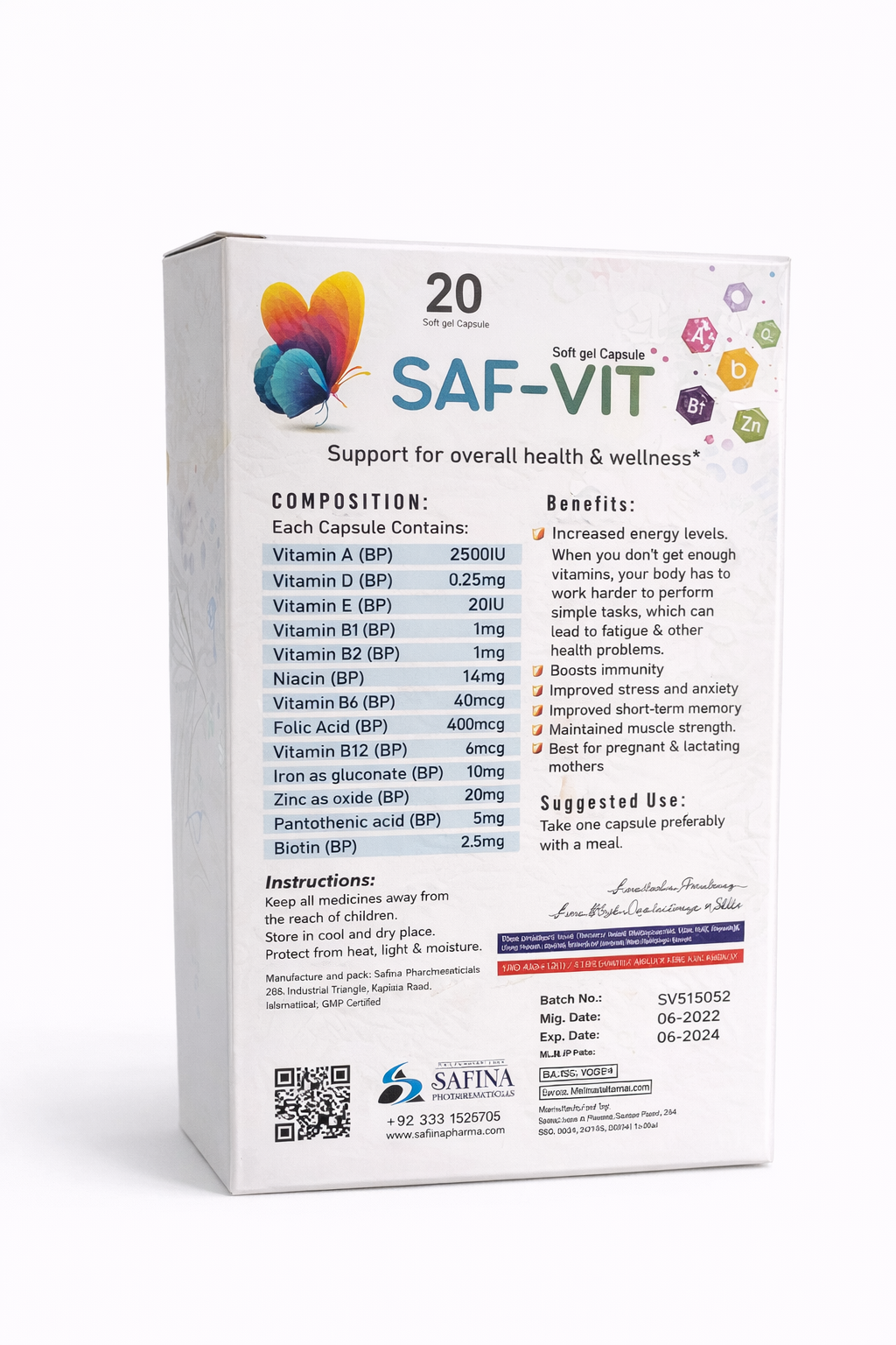 SAF-VIT vitamin supplement packaging on a white background