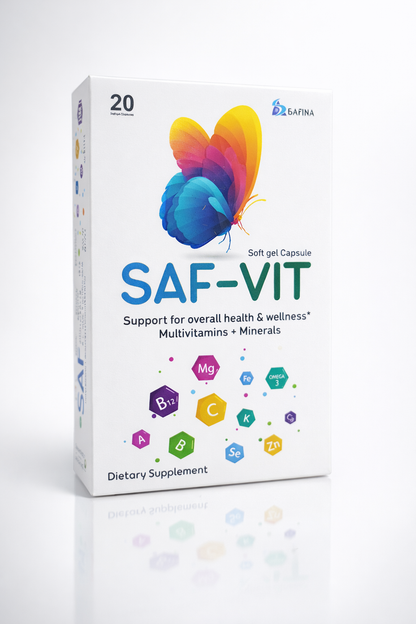 SAF-VIT dietary supplement box with colorful butterfly design on a white background