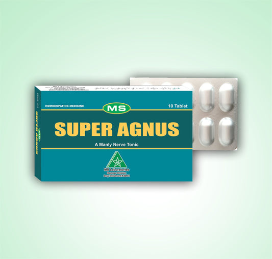 Box of MS Super Agnus tablets on a light green background
