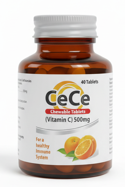 CeCe Vitamin C supplement bottle on a white background