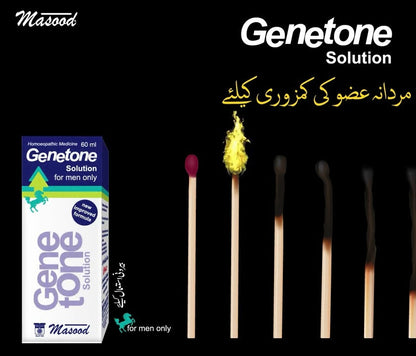Genetone Solution packaging with matches on a black background