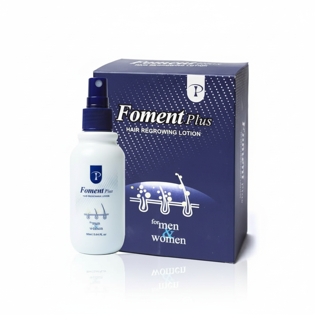 Foment Plus Lotion on a white plain background 